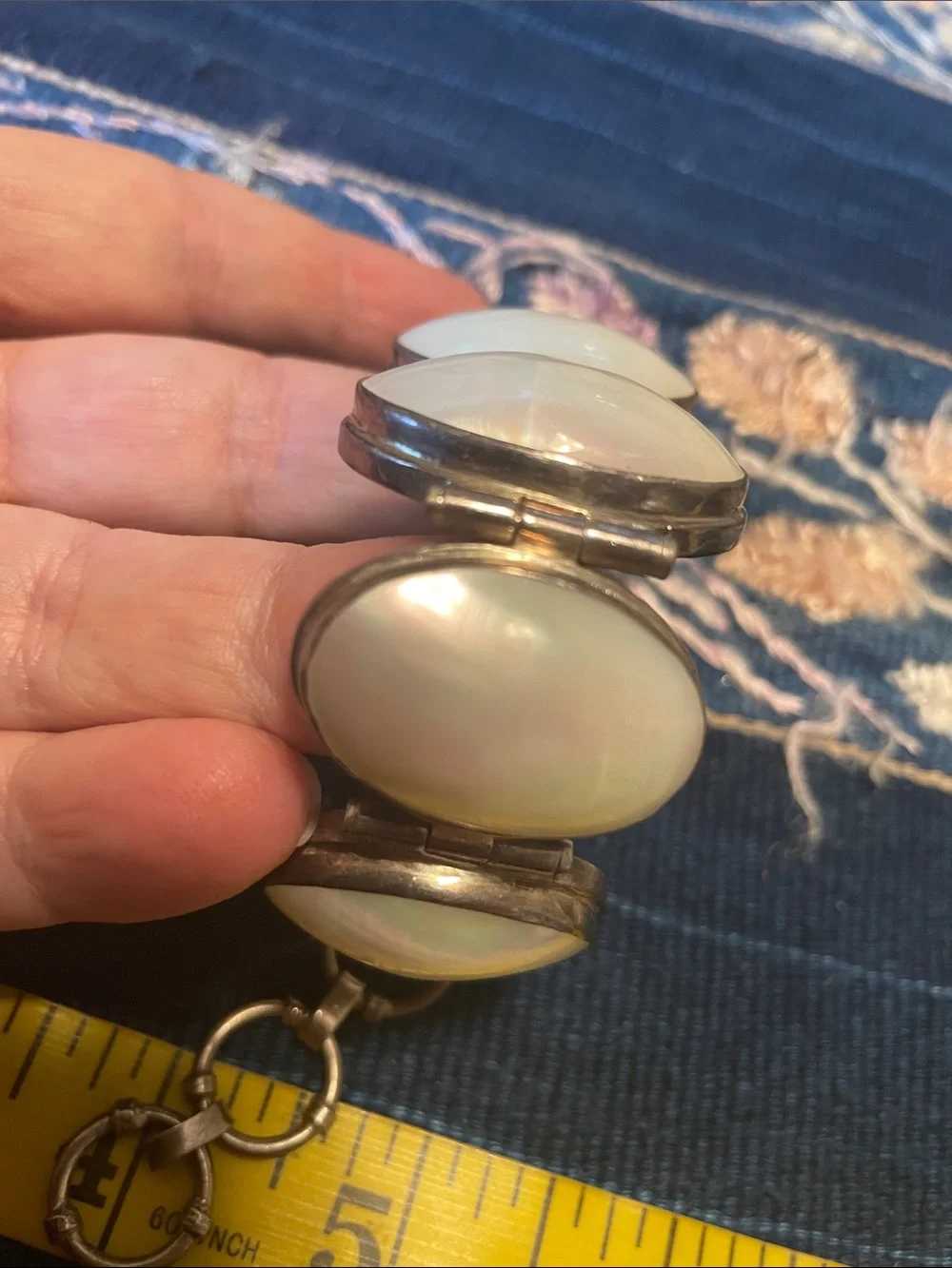 Vintage Sterling Silver Mother of Pearl Graduated Panel Link Bracelet 925